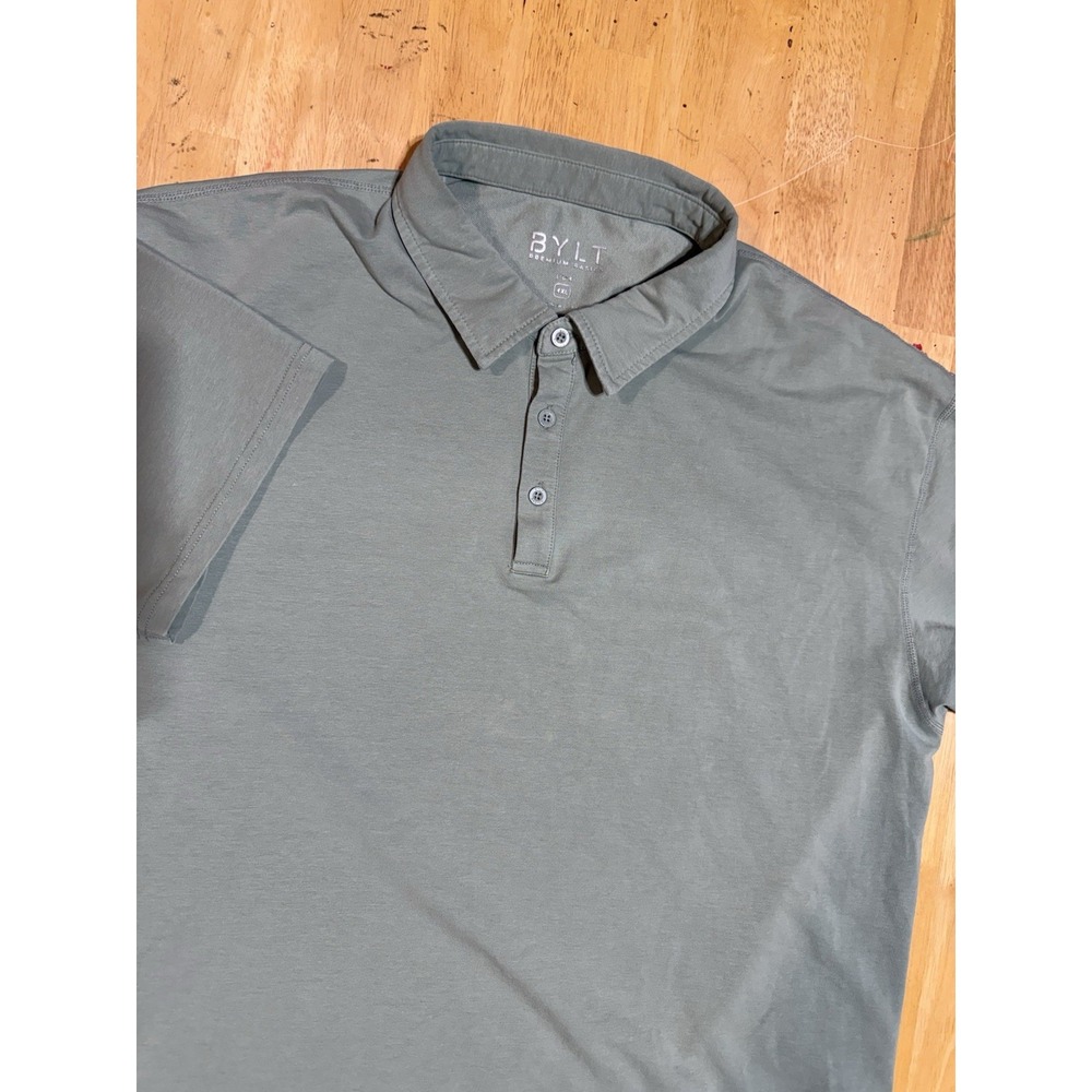 BYLT Polo Shirt Mens XXL Green Drop Cut Performance Curved Hem Preppy Office